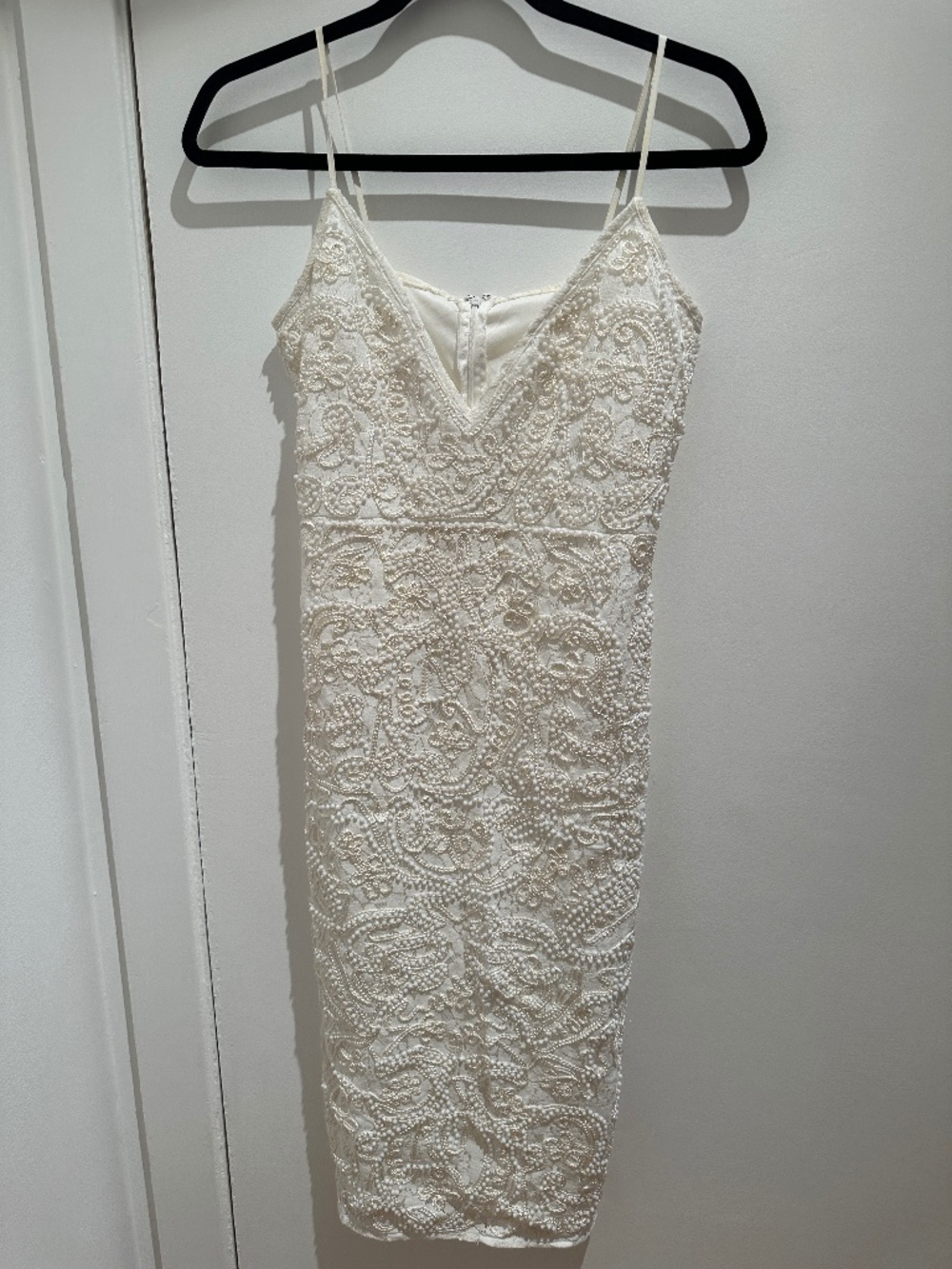 Pretty Little Thing White Beaded Midi Dress (Size Small/Medium)